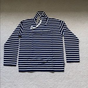 New J.Crew funnel neck striped navy pullover shirt top XXS 00